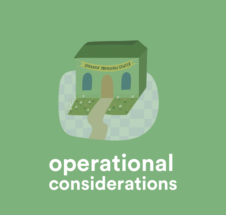 Overdose Prevention Center building illustration for overdose prevention awareness.